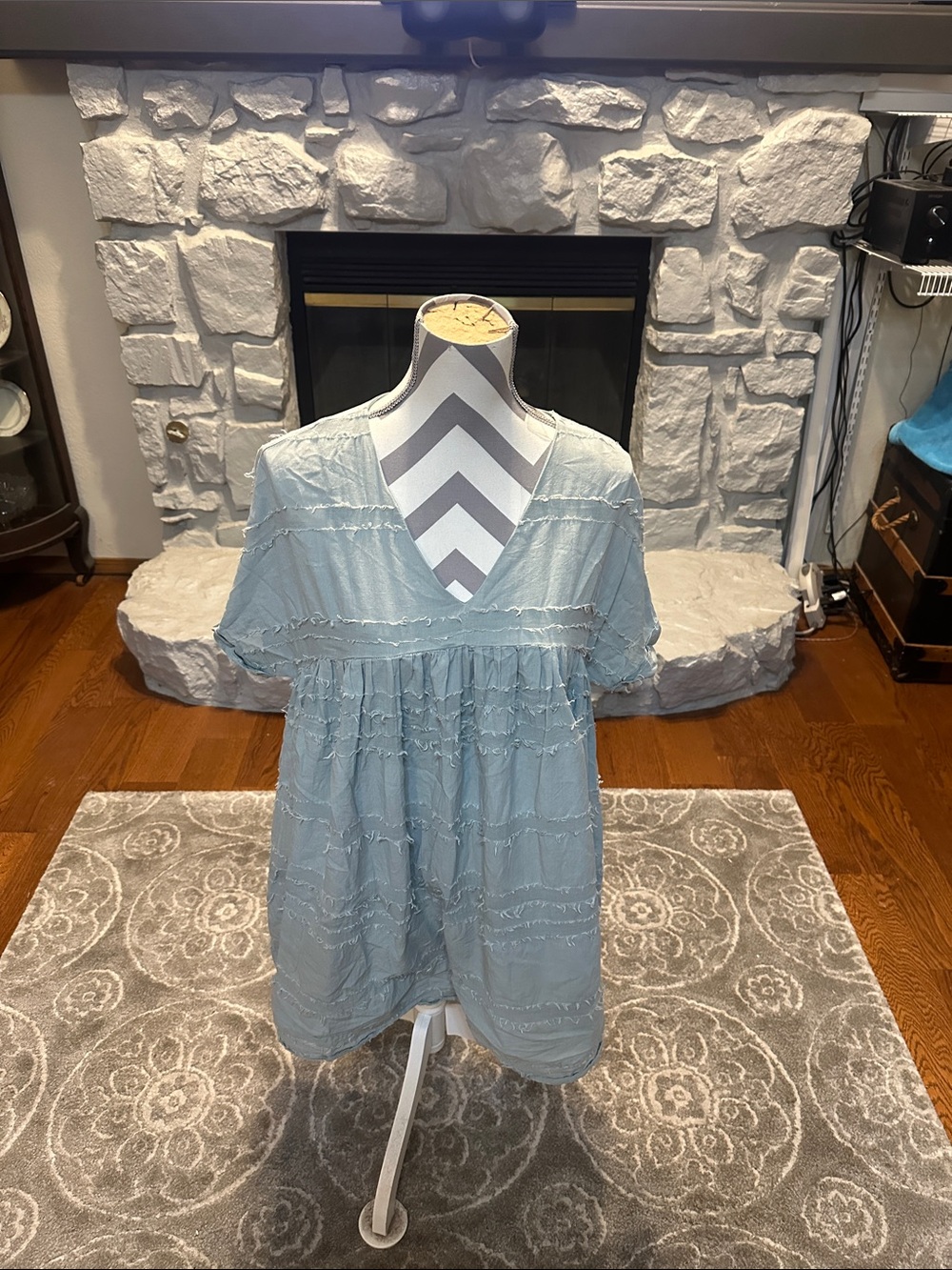 Ladies Sage Green Ruffle Tiered V-Neck Dress